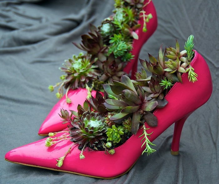 idées déco idées maison gartendeko chaussures réutiliser le contenant des plantes
