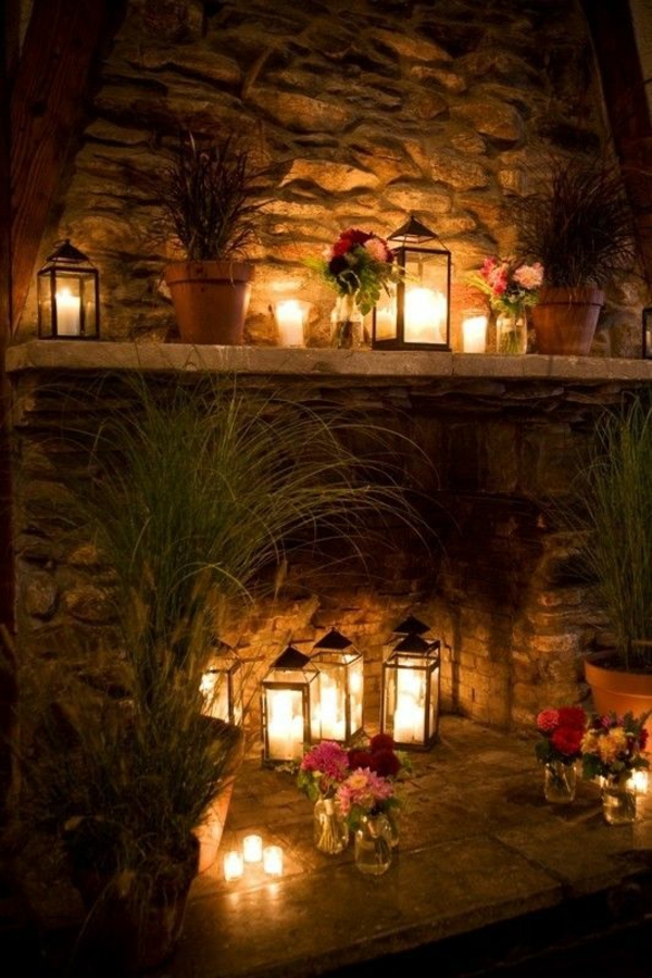 chimenea decorativa velas linternas de flores