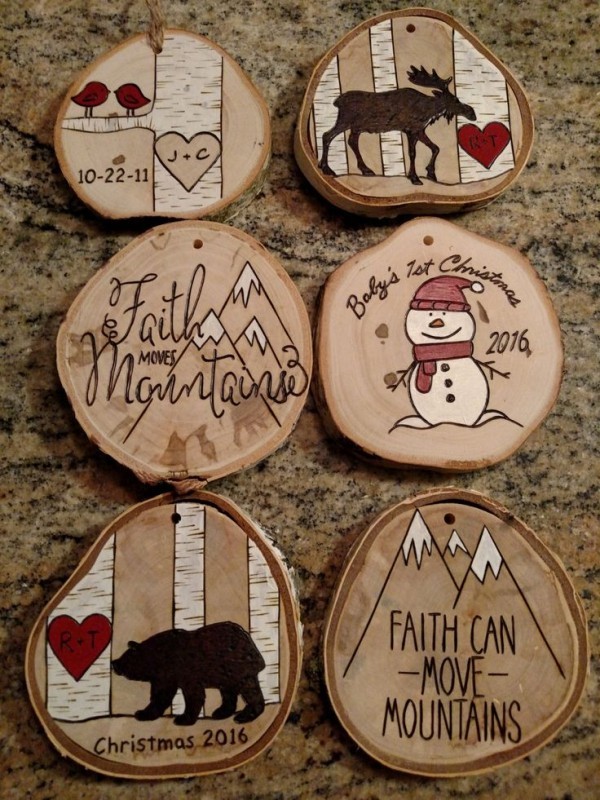 用木制圆盘装饰使孩子们圣诞节DIY