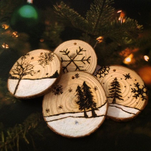 装饰与木制圆盘自己做圣诞球