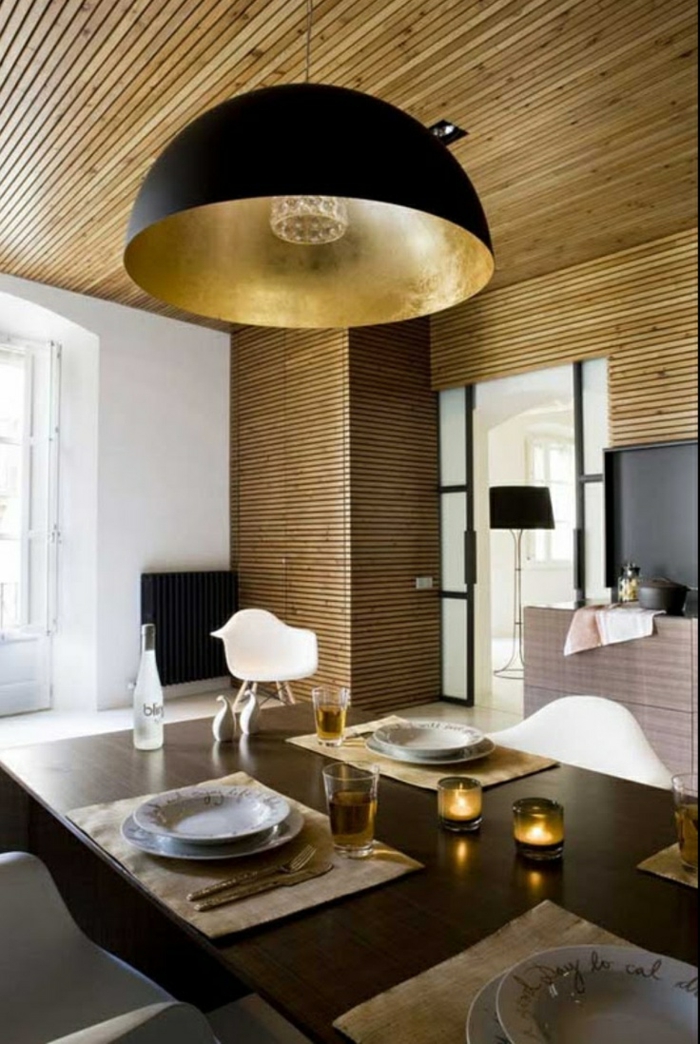 ideas de decoración iluminación negro oro lámpara colgante en forma de cuenco