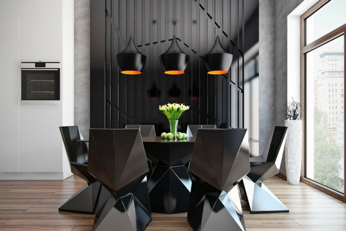 décoration éclairage noir pendentif lumières salle à manger dellacooks