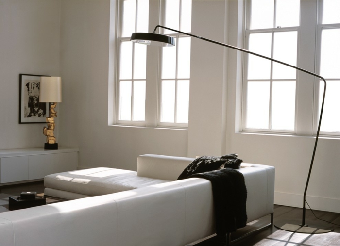 decoratie ideeën verlichting vloerlamp eenvoudig ontwerp puristische woonkamer
