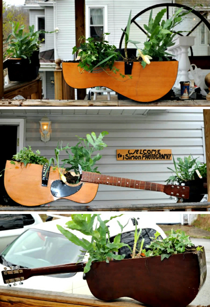 Upcycling ideas deco ideas deco ideas living room ideas DIY ideas creative guitar flower pots