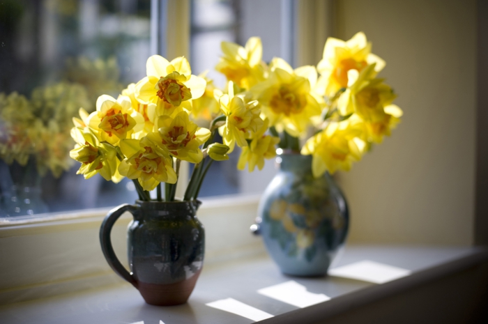 deco idei fereastră prag daffodil flori deco idei