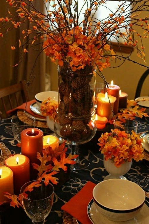 decoratie herfst gloed kaarsen vaas