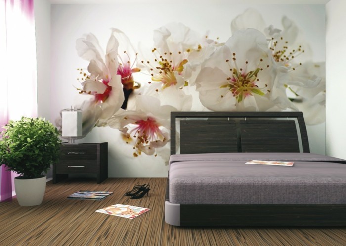 dekorace nápady ložnice zdi design květiny rostlinný hrnce