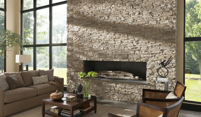 decorating wall living room fireplace plant