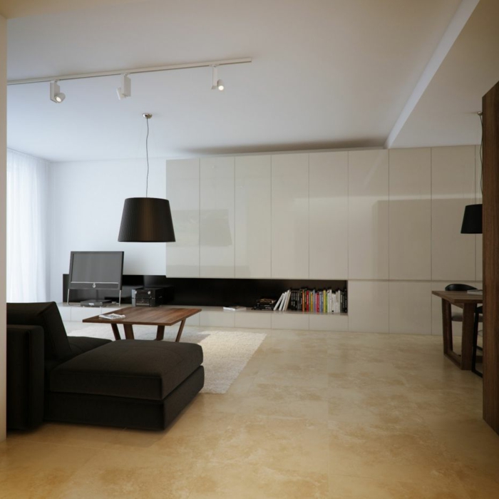 design gulv stue mørk sofa vedhæng lys