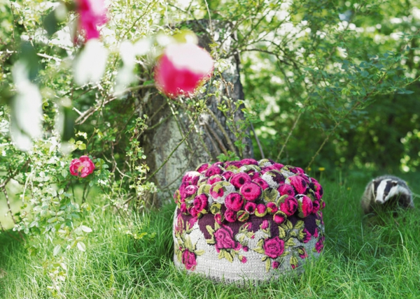 дизайнерски мебели седалки възглавници цветни pompom MYK Pouf рози