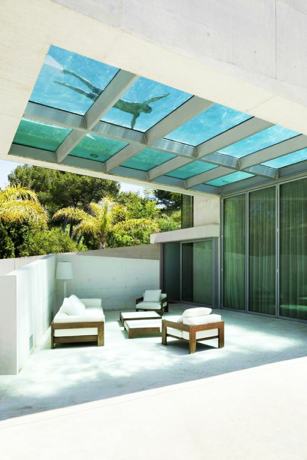 ontwerper terras foto's architektenhaus dakbedekking zwembad