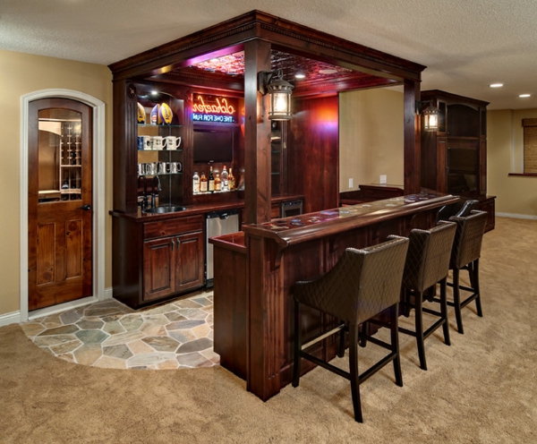 The bar home mahogany wood retro upholstered bar stools