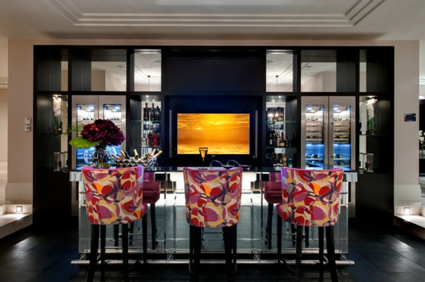 de bar home modern design kleurrijke patroon barkrukken