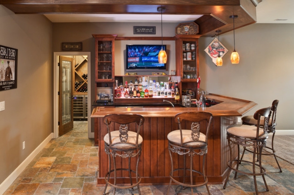 The bar home wrought iron ornaments bar stools a lot of wood