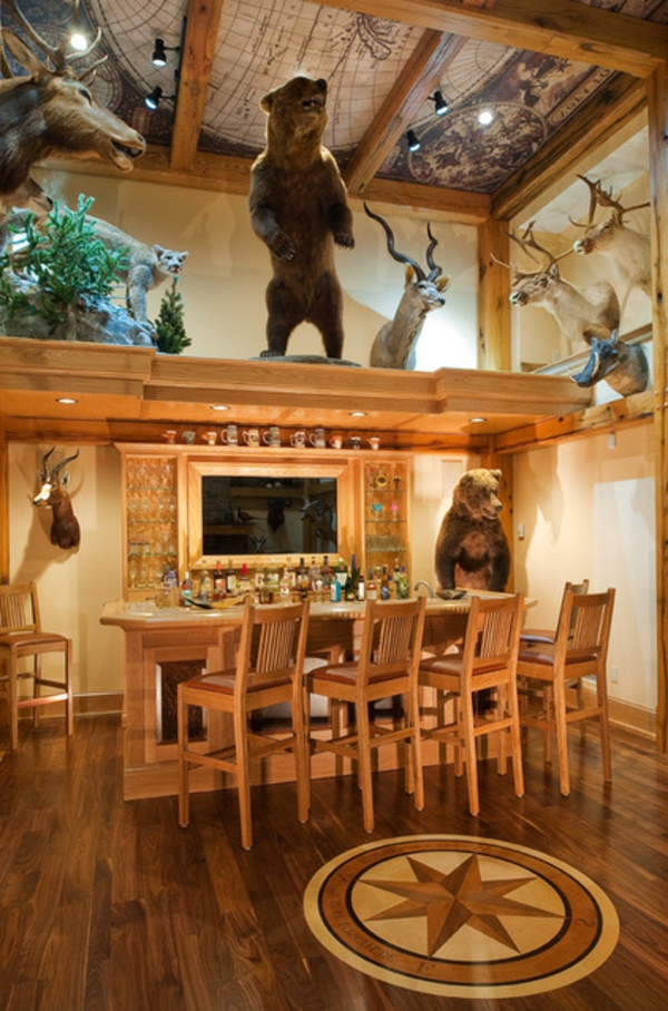 De bar thuis is traditioneel jachthutten sfeer