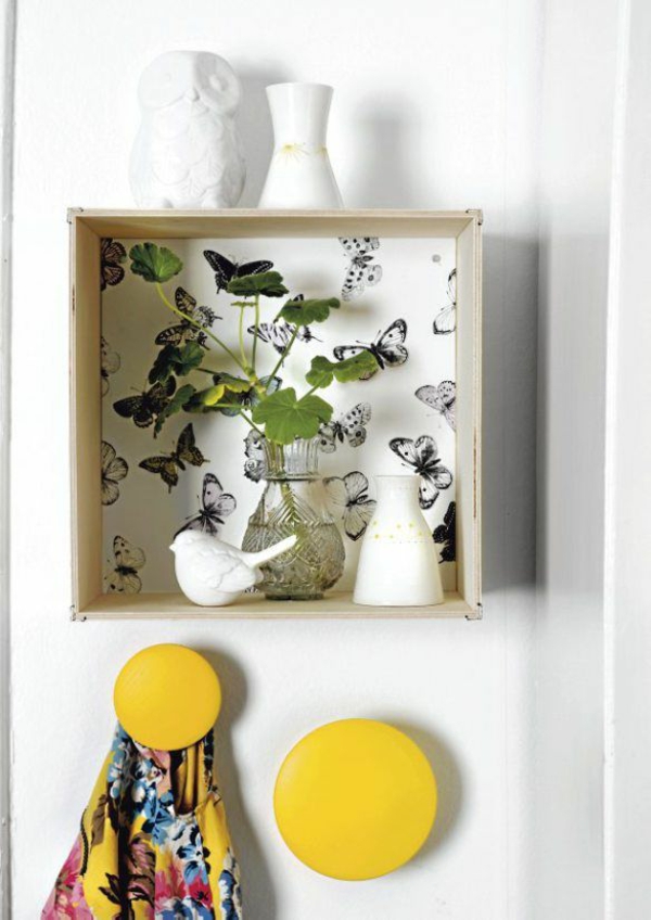 Ideas de decoración de bricolaje para estante de pared de corredor mariposas gancho