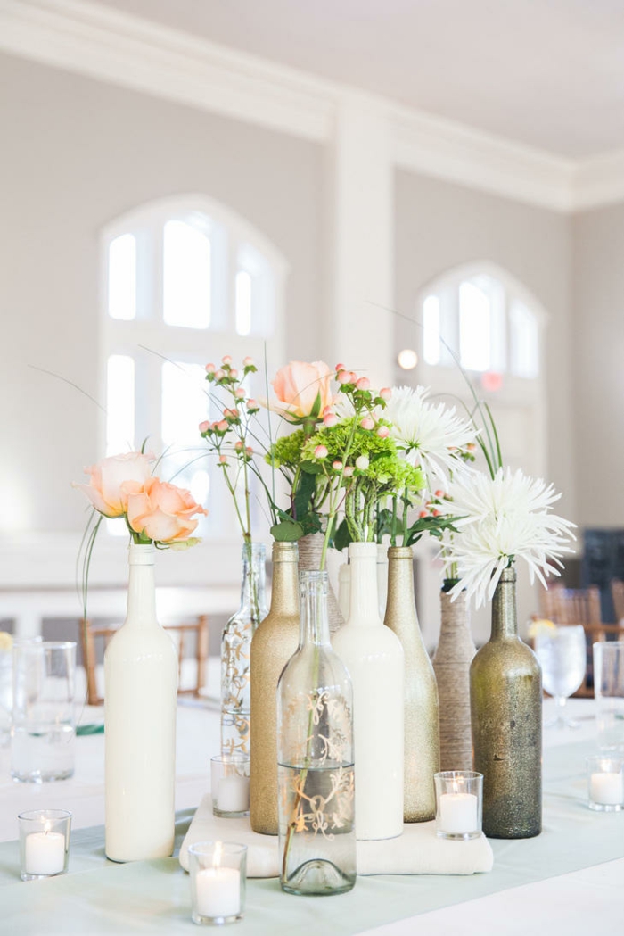 bricolage idées bouteilles décorer peinture table décoration de mariage