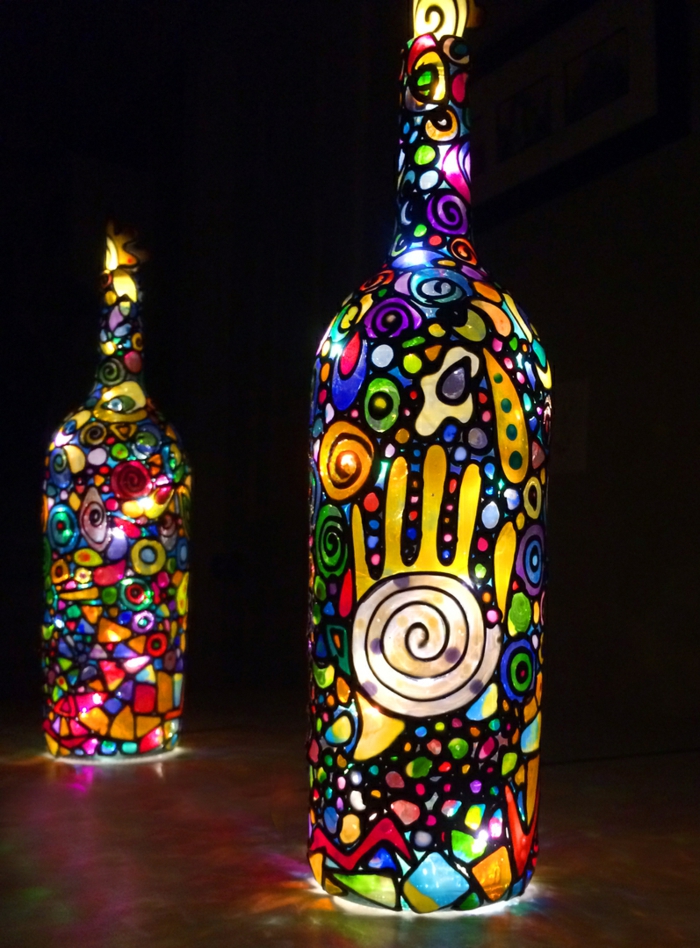 upcycling ideas diy lámparas y luces lámparas led oriental lámparas lámpara con detector de movimiento lámparas de diseñador glass-painting2