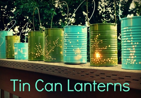 Bricolaje luces linternas lámparas de mesa latas verde