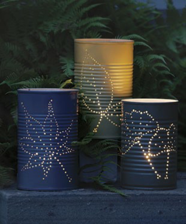 brillo linternas lámparas de mesa latas patrón