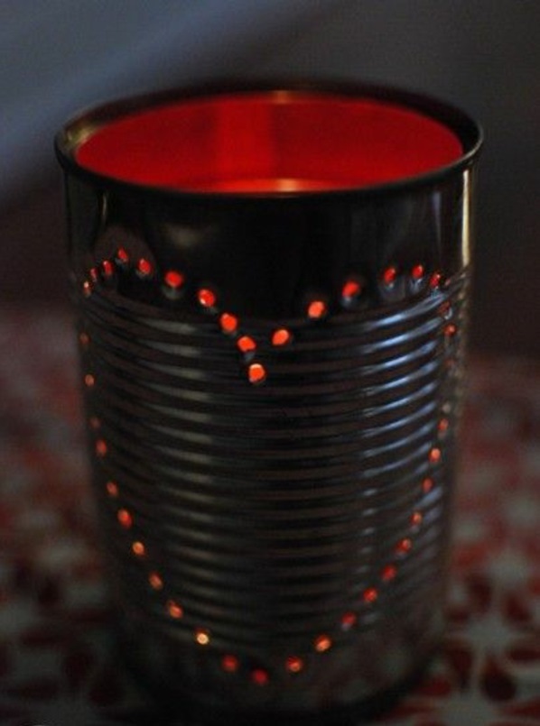 lámparas de mesa linterna luces DIY de latas rojas