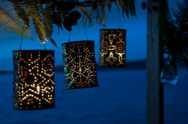 Lámparas de mesa de faroles de bricolaje iluminan latas porche