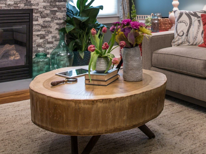 diy meubles en bois bûche d'arbre souche en bois naturel table basse