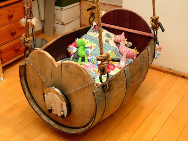 DIY έπιπλα ξύλινα βαρέλι παιδικά έπιπλα δωμάτιο κούνια αυτο-οικοδόμηση κούνια