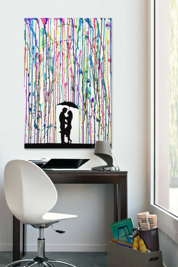 diy moderní plátno obrázky déšť milující pár