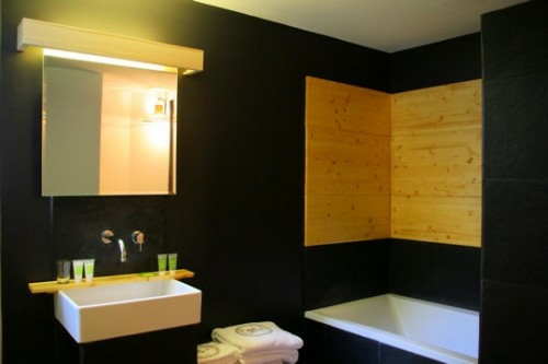 dark bathroom design ideas black wall covering