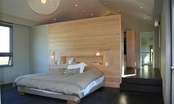 tumma puulattia, jossa moderni makuuhuone kontrastit kirkas tumma
