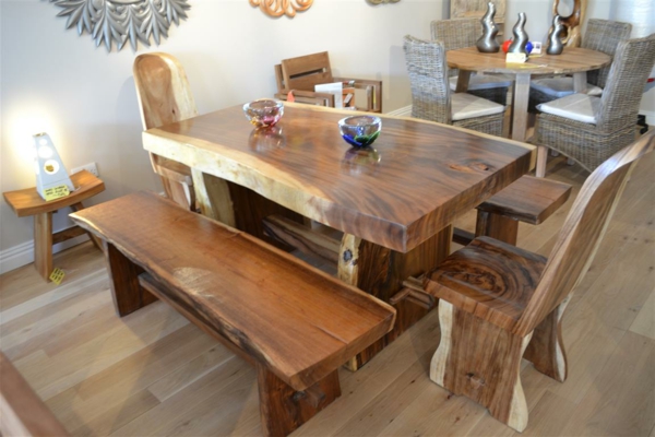 natural wood furniture dining table benches chairs