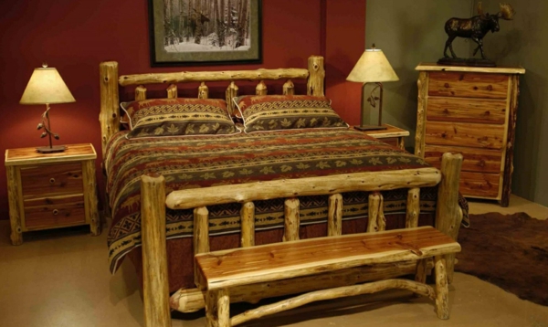 спалня с естествена дървена мебел