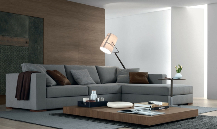 kulma penkki nurkka sohva harmaa moderni olohuone design sivupöytä