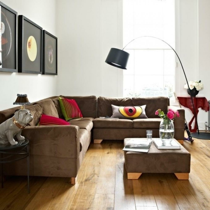 hjørnesofa stue opstiller ideer polstret møbler træ gulv væg dekoration