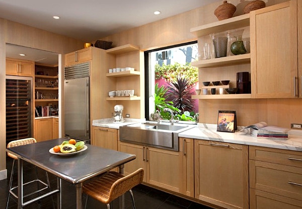 不锈钢厨房厨房岛装饰元素桌木头