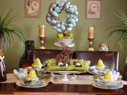 egg krans påske påske kanin mose idé bord dekorasjon