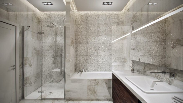 安装浴缸更衣浴室瓷砖地板级淋浴