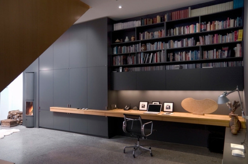built-in domestic office interior gray walls