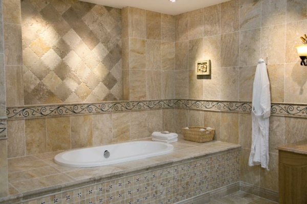 内置浴缸瓷砖瓷砖浴室墙砖米色木质外观