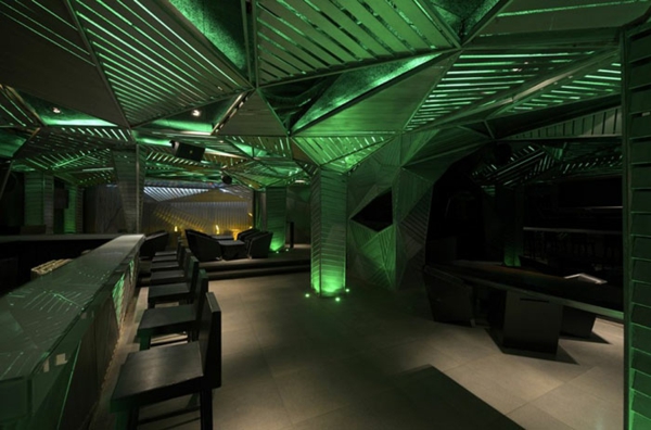 bar restaurant design green lighting auriga india