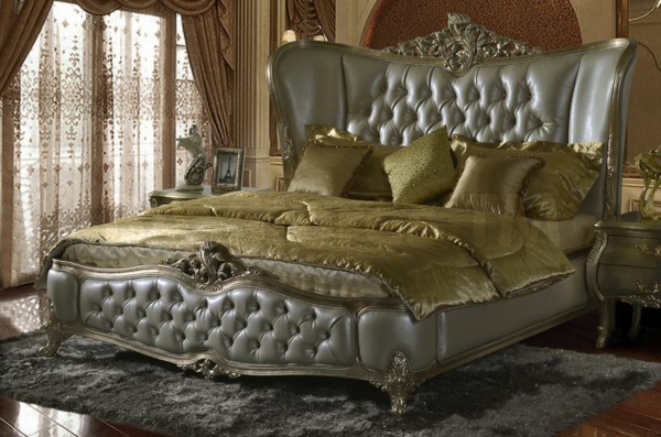 soveværelse ideer læder seng gyldne elementer
