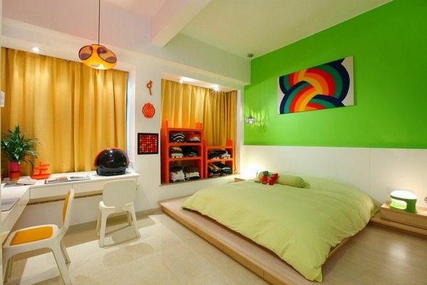 enkeltværelse lejlighed seng grønne væg