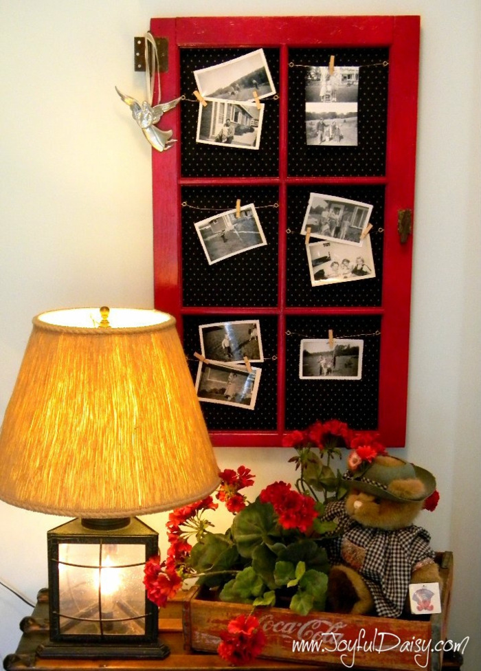 ejemplos de decoración diy ideas antigua ventana diseño de pared rojo