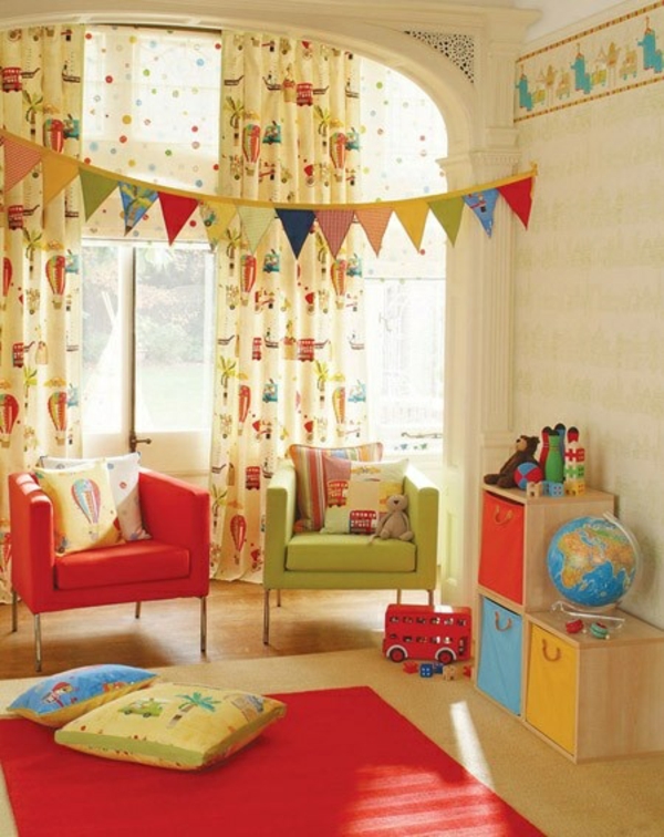 χρώματα παιδικό δωμάτιο ισχυρά χρώματα χαλί μικρές πολυθρόνες