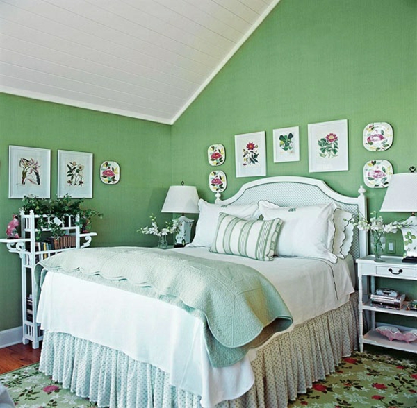 kleurenideeën slaapkamer daken groene muren