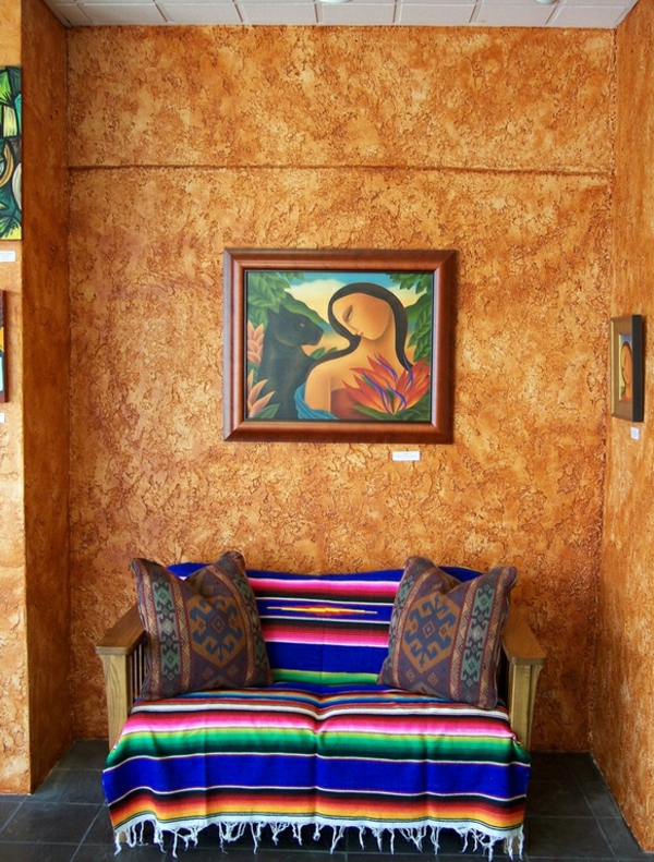 επιπλώσεις ιδέες διάδρομο μεξικάνικο στυλ κουζίνα πλακάκια ζωντανή παλέτα χρωμάτων