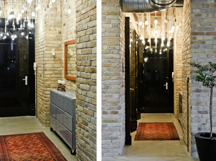 ideas para el mobiliario corredor alfombra corredor pared de ladrillo planta lámpara fresca