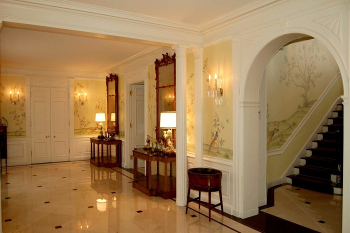 室内设计走廊壁纸地板设计地砖墙壁镜子