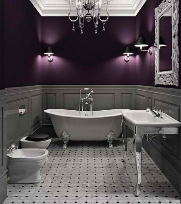 Home decor paars en grijs badkamerbad